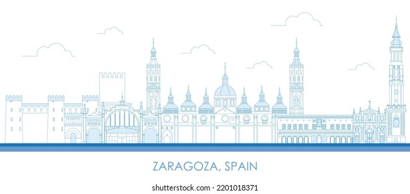 Outline Skyline panorama of  Zaragoza, Aragon, Spain - vector illustration