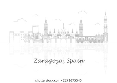 Outline Skyline panorama of  Zaragoza, Aragon, Spain - vector illustration