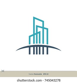 Outline Skyscrapers Vector Logo Template Illustration Design. Vector EPS 10.