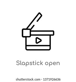 outline slapstick open vector icon. isolated black simple line element illustration from cinema concept. editable vector stroke slapstick open icon on white background
