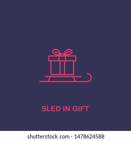 Outline sled in gift icon.sled in gift vector illustration. Symbol for web and mobile
