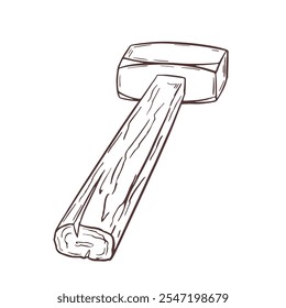 Outline sledgehammer art. Isolated hand tool in line style. Linear drawing of construction instrument. Isolated maul icon. Vector illustration