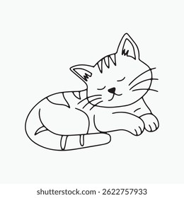 Outline sleeping cat activity doodles