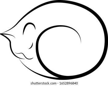 The outline of a sleeping cat isolated on white background. Vector illustration.