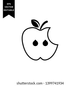 outline or slice Apple leaf with bite and core black vector icon designs illustration logo