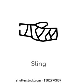 outline sling vector icon. isolated black simple line element illustration from hands and gestures concept. editable vector stroke sling icon on white background