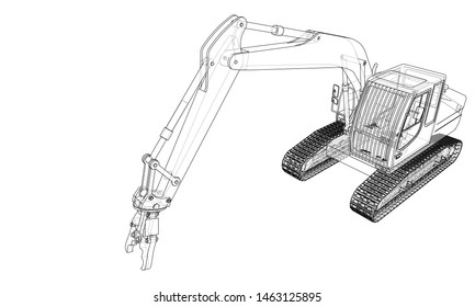 Outline sloopkraan or demolition crane concept. Vector rendering of 3d. Wire-frame style. The layers of visible and invisible lines are separated