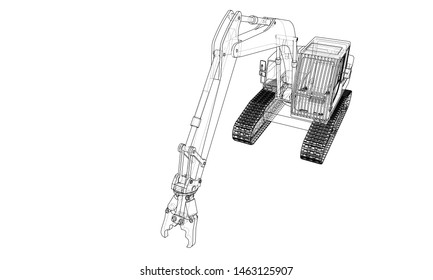 Outline sloopkraan or demolition crane concept. Vector rendering of 3d. Wire-frame style. The layers of visible and invisible lines are separated