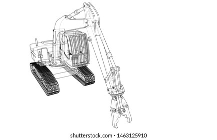 Outline sloopkraan or demolition crane concept. Vector rendering of 3d. Wire-frame style. The layers of visible and invisible lines are separated