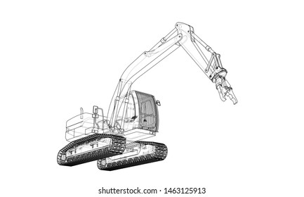 Outline sloopkraan or demolition crane concept. Vector rendering of 3d. Wire-frame style. The layers of visible and invisible lines are separated