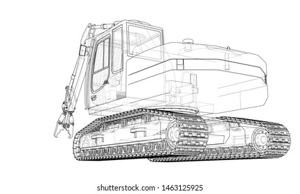 Outline sloopkraan or demolition crane concept. Vector rendering of 3d. Wire-frame style. The layers of visible and invisible lines are separated