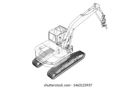 Outline sloopkraan or demolition crane concept. Vector rendering of 3d. Wire-frame style. The layers of visible and invisible lines are separated