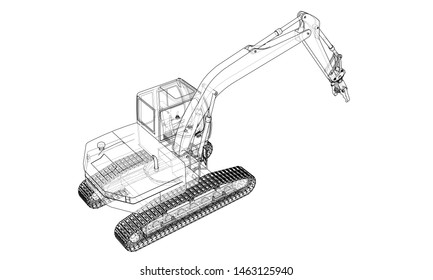 Outline sloopkraan or demolition crane concept. Vector rendering of 3d. Wire-frame style. The layers of visible and invisible lines are separated