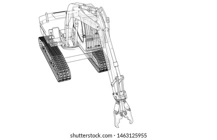 Outline sloopkraan or demolition crane concept. Vector rendering of 3d. Wire-frame style. The layers of visible and invisible lines are separated