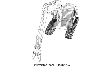 Outline sloopkraan or demolition crane concept. Vector rendering of 3d. Wire-frame style. The layers of visible and invisible lines are separated