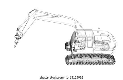 Outline sloopkraan or demolition crane concept. Vector rendering of 3d. Wire-frame style. The layers of visible and invisible lines are separated