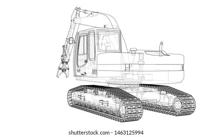 Outline sloopkraan or demolition crane concept. Vector rendering of 3d. Wire-frame style. The layers of visible and invisible lines are separated