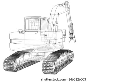 Outline sloopkraan or demolition crane concept. Vector rendering of 3d. Wire-frame style. The layers of visible and invisible lines are separated