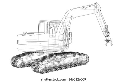 Outline sloopkraan or demolition crane concept. Vector rendering of 3d. Wire-frame style. The layers of visible and invisible lines are separated