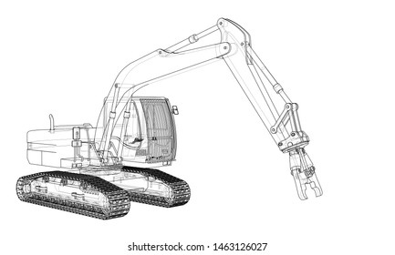 Outline sloopkraan or demolition crane concept. Vector rendering of 3d. Wire-frame style. The layers of visible and invisible lines are separated