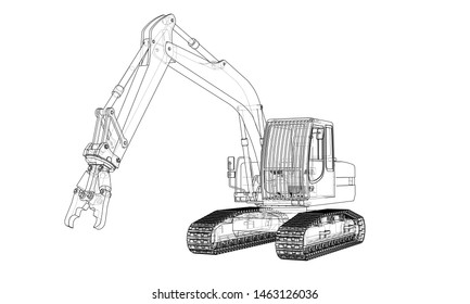 Outline sloopkraan or demolition crane concept. Vector rendering of 3d. Wire-frame style. The layers of visible and invisible lines are separated