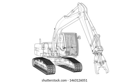 Outline sloopkraan or demolition crane concept. Vector rendering of 3d. Wire-frame style. The layers of visible and invisible lines are separated
