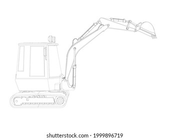 Outline of a small excavator isolated on a white background. Vector illustration