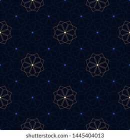 Outline small flowers medallion abstract line shapes geometric lace motif pattern continuous back ground. Modern ditsy floral fabric design textile swatch ladies dress, man shirt all over print block.