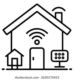 Contorno de uma casa inteligente com wi-fi e ícones técnicos