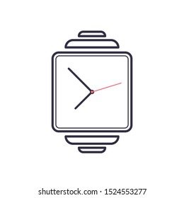 Outline smart watch icon with hour minute and second arrows. Electronic clock screen modern hand gadget device. Vector time symbol