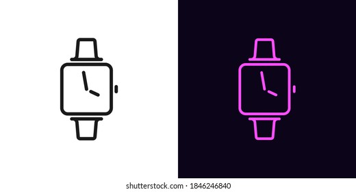 Outline smart watch icon. Linear smartwatch sign, isolated wristwatch with editable stroke. Smart device and fitness band. Vector icon, sign, symbol for Interface design and Motion graphic