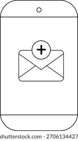 Outline of a smartphone display showing an envelope with a plus sign
