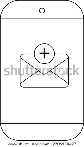 Outline of a smartphone display showing an envelope with a plus sign