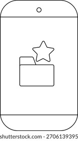 Outline of smartphone displaying a folder with star icon
