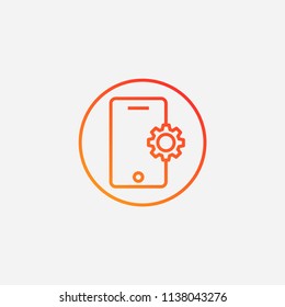 Outline smartphone setting icon,gradient illustration,vector data sign symbol