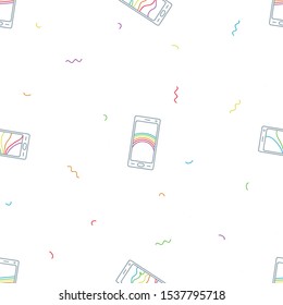 Outline smartphones with a rainbow drawing - vector background