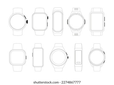 Outline smartwatch set on white background.