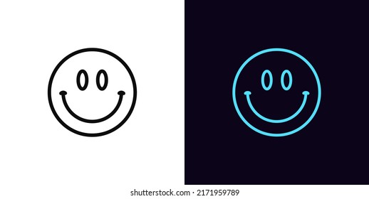 Outline smiling emoji icon, with editable stroke. Happy emoticon with smile and big eyes, happy face pictogram. Cute funny emoji, comic face, glad and fun mood. Vector icon, sign for UI and Animation