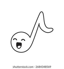 esboço de nota de música sorridente, expressões, emoji, ilustração vetor plana isolado no fundo branco, estilo de desenho animado