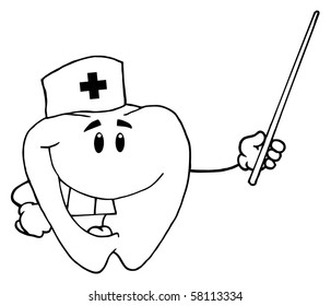 Outline Smiling Tooth Holding A Pointer