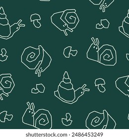 Outline Snail Shell Fungi Vector Seamless Pattern illustration for Print, Wallpaper, Decoration.