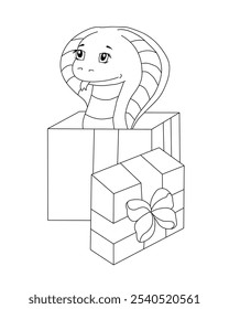 Outline of snake in a gift box. Vector illustration on a white background