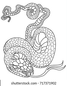 Outline of snake vector. Hand drawn cobra isolate on white background.Traditional Japanese culture for printing on background.Snake with Sunrise for coloring book
