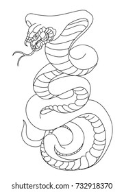 Outline of snake vector. Hand drawn cobra isolate on white background.Traditional Japanese culture for printing and coloring book on background.