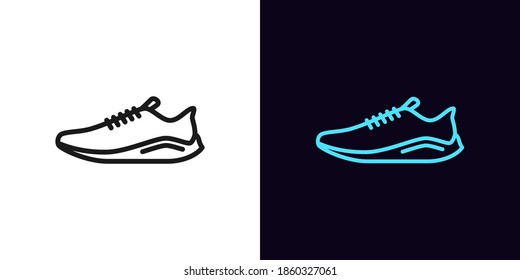 Outline Sneaker Symbol. Lineares Sneakerzeichen, Sportschuh mit bearbeitbarem Hub. Mode-Laufschuhe, Fitnessmarathon, Online-Shopping. Vektorsymbol, Zeichen, Symbol für Benutzeroberfläche und Animation