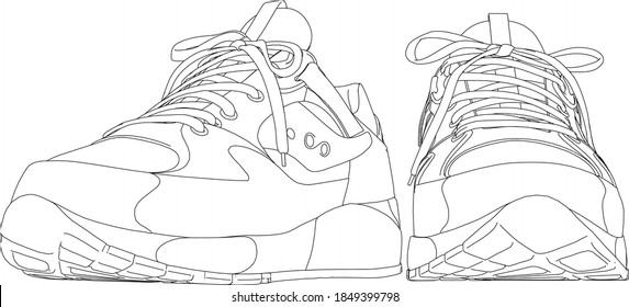 Outline sneakers illustration. Vector shoe drawing.