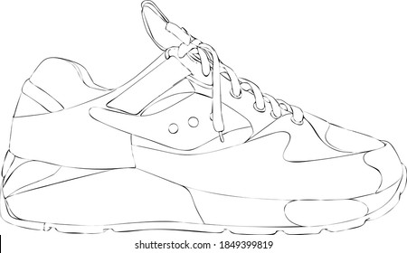 Outline sneakers illustration. Vector shoe drawing.