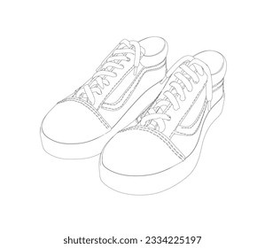 Outline sneakers on white background. Run Concept. Vector illustration. Sneakers for summer. Vector stock illustration. Sport wear for men and women
