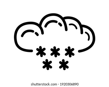 Outline snow cloud isolated on white background, vector