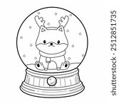 Outline Snow globe cute cat Christmas in the snow rain coloring page. Coloring page Christmas. Coloring book Christmas. Outline of Snow globe.